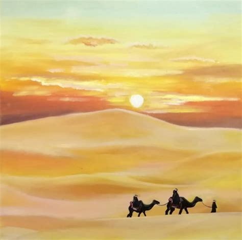 Camels caravan in Sahara desert painting on canvas Large | Etsy