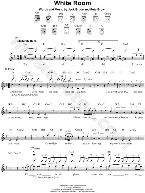 Cream White Room Sheet Music Notes, Chords Download Printable Piano, Vocal Guitar (Right-Hand ...