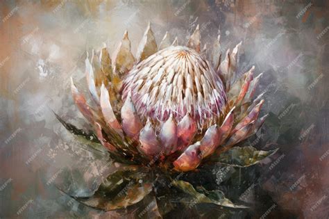 Premium AI Image | A painting of a pink protea with the title'wild flowers