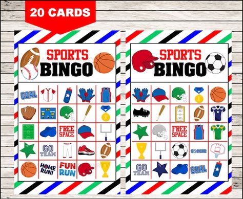 Sports Bingo 20 Cards Printable Sports Bingo Cards Sports | Etsy