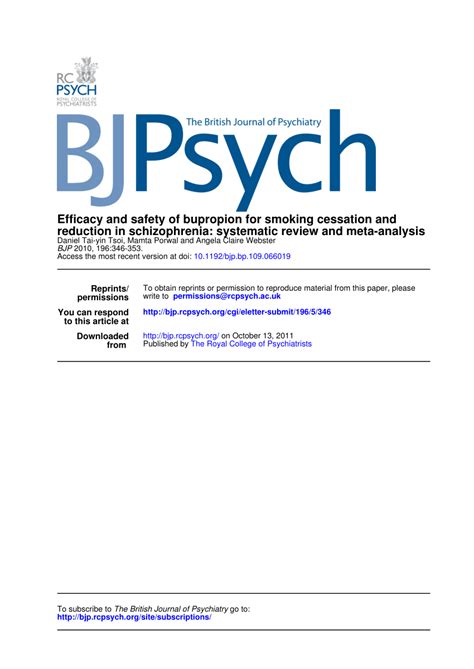 (PDF) Efficacy and safety of bupropion for smoking cessation and ...