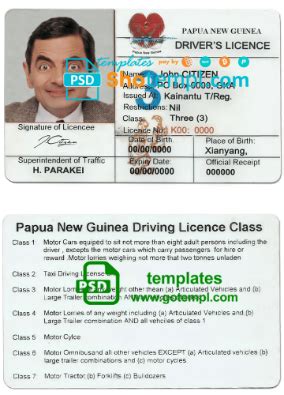 Papua New Guinea driving license template in PSD format