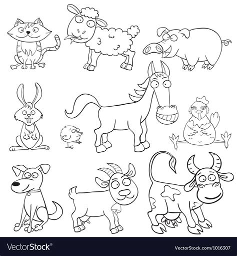 Coloring book with farm animals Royalty Free Vector Image