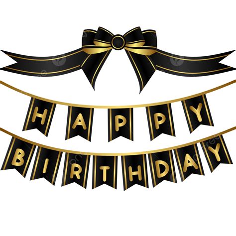 Happy Birthday Banner Bunting With Black And Gold Color Clipart Transparent Background, Happy ...