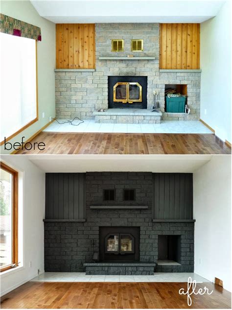 How to Easily Paint a Stone Fireplace (Charcoal Grey Fireplace Makeover) | Dans le Lakehouse