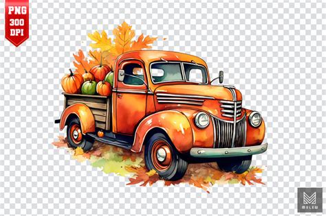 Watercolor Vintage Pumpkin Truck Clipart By Mulew Art | TheHungryJPEG