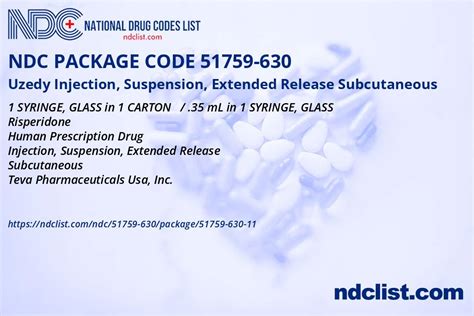 NDC Package 51759-630-11 Uzedy Injection, Suspension, Extended Release Subcutaneous