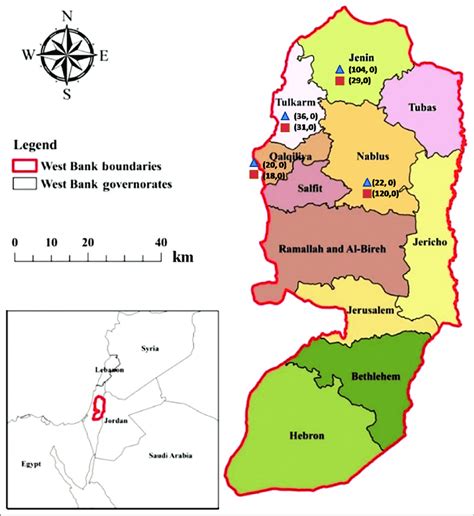 The Map of Palestine (West Bank), showing the areas where the samples... | Download Scientific ...