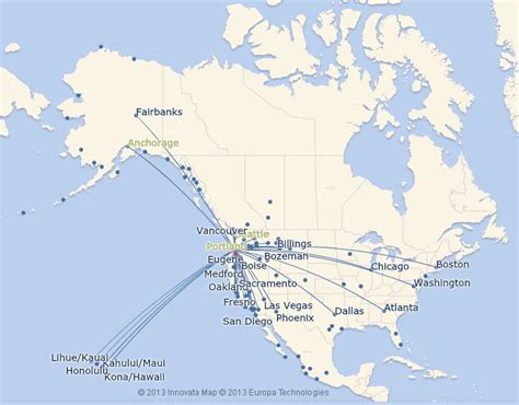 Alaska Airlines route map - from Portland