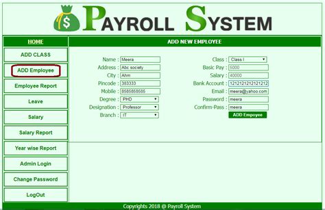 Employee payroll management system asp.net project