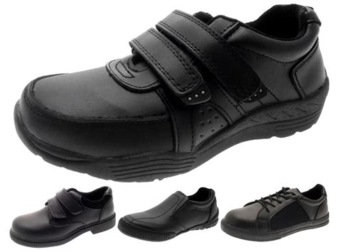 Kids Boys Black Leather School Shoes Lace Up Slip On Sports Trainers Size UK 8-6 | eBay