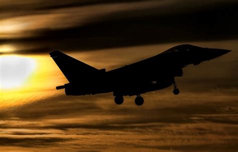 Wallpaper sunset, fighter, flight, Eurofighter Typhoon, FGR4 images for desktop, section авиация ...