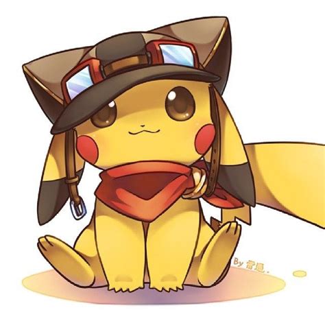 a pikachu with a hat on sitting down