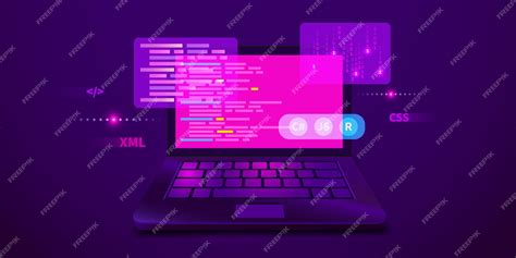 Premium Vector | Web development coding and programming futuristic banner computer code on laptop