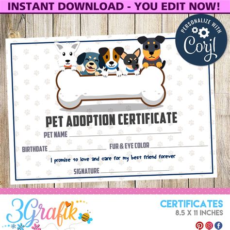 Pet Adoption Certificate Printable, Pet Adoption Certificate, Pet Adoption, Pet Adoption ...