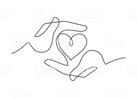 Continuous line drawing of heart between two human hands meaning care ...