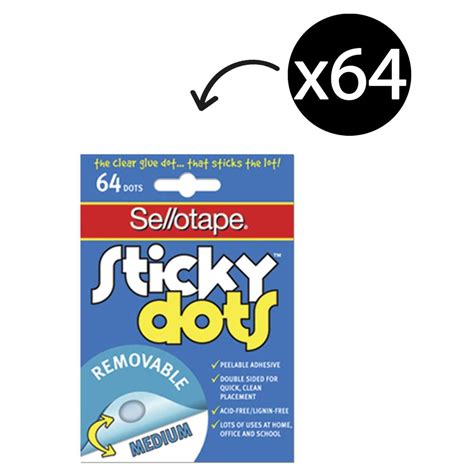 Sellotape Sticky Dots 10mm Removable Adhesive Clear Pack 64 | Winc