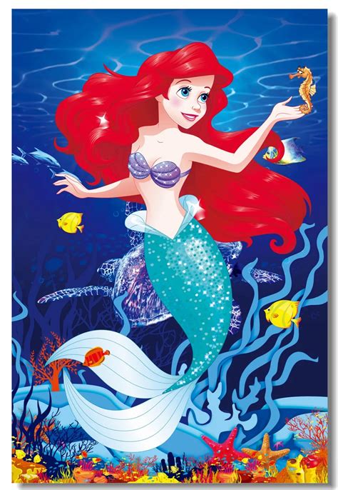 Custom Printing Canvas Mural The Little Mermaid Poster Princess Ariel Wall Stickers Dining Room ...