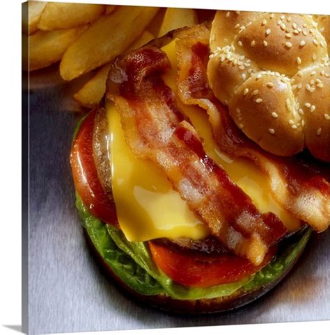 Bacon cheeseburger with french fries Photo Canvas Print | Great Big Canvas