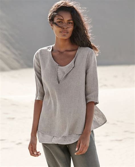 Image of Linen and jersey top | Linen top women, Womens linen clothing ...