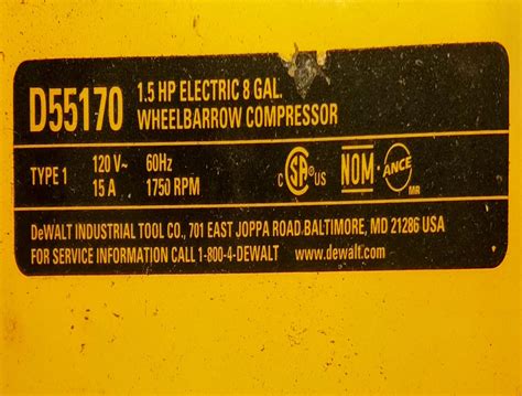 DeWalt D55170 (Emglo) 1.5 Hp, 15Amp/120volt, 8 Gallon Wheelbarrow Compressor. for Sale in Tacoma ...