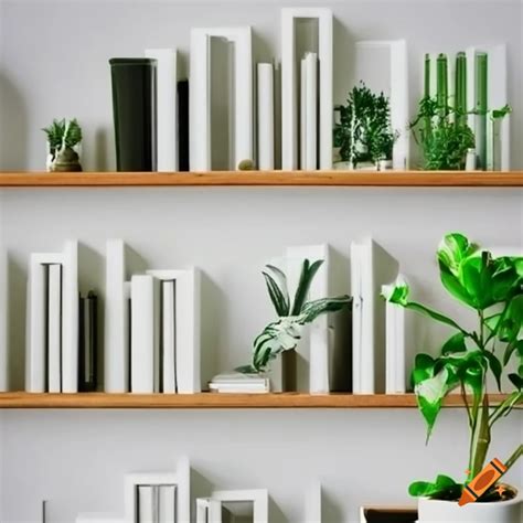 White wall with a bookshelf and plants for zoom background on Craiyon