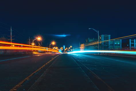 Free picture: asphalt, buildings, light, city, night, road, speed, street