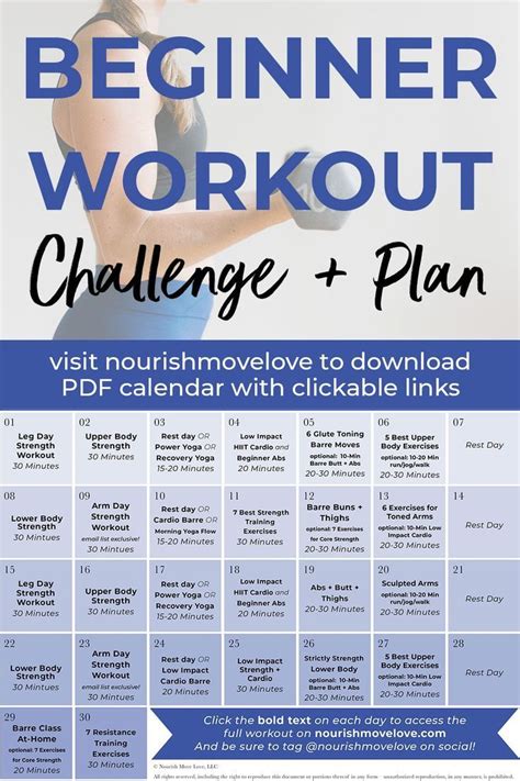 30-Day Beginner Workout Plan (Videos) | Nourish Move Love | Workout ...