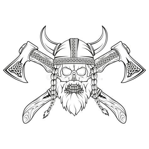 Viking. Hand Drawn of a Viking in a Helmet. Sketch of Viking Head with Traditional Weapons Stock ...