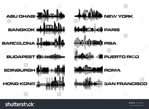 Skyline Collection Black White Vector Illustration Stock Vector (Royalty Free) 154103642 ...