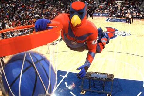 SKYHAWK of the Atlanta Hawks flies in for a dunk | Mascot, Atlanta ...