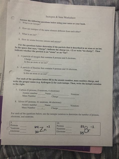 Isotope Notation Worksheet