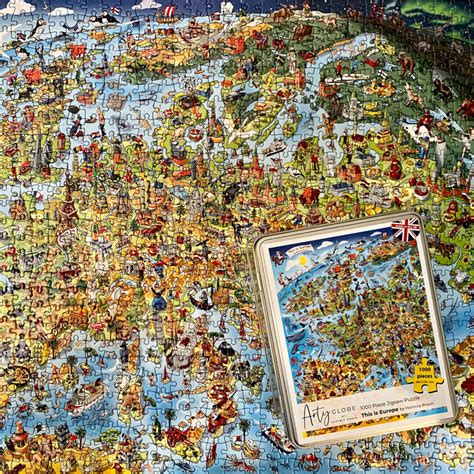 1,000 Piece Jigsaw Puzzle in Tin Box - This is Europe | Arty Globe by Hartwig Braun