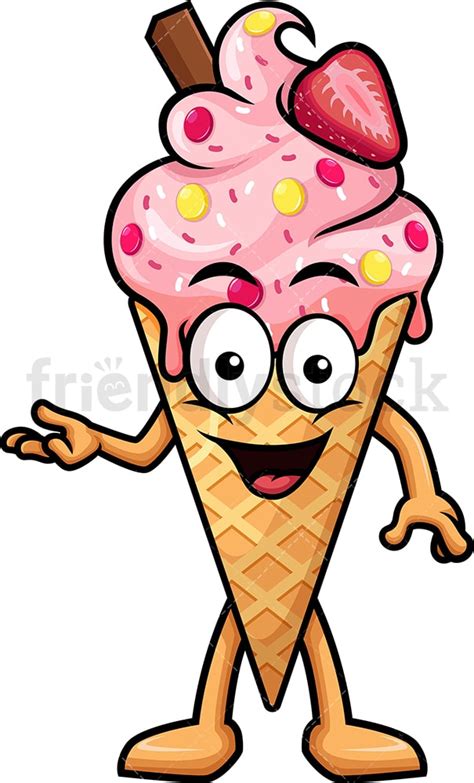 Ice Cream Character Presenting Cartoon Clipart Vector - FriendlyStock