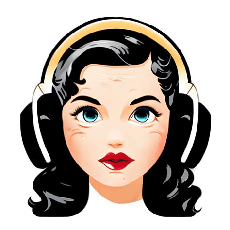 Gentle Smiling Pinup Girl with Cordless Headphones · Creative Fabrica