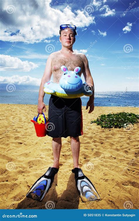 Man at tropical beach stock image. Image of funny, mask - 5051835