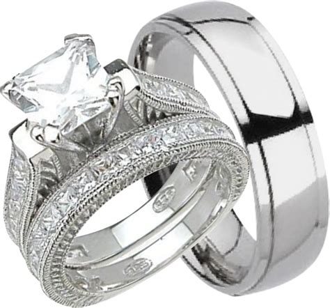 His and Hers Wedding Ring Set Matching Trio Wedding Bands for Him Her 10/10 : Amazon.co.uk ...