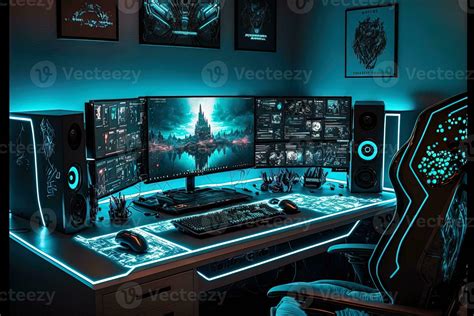 Spectacular gaming room interior, gaming pc, gaming desk, game setup ...