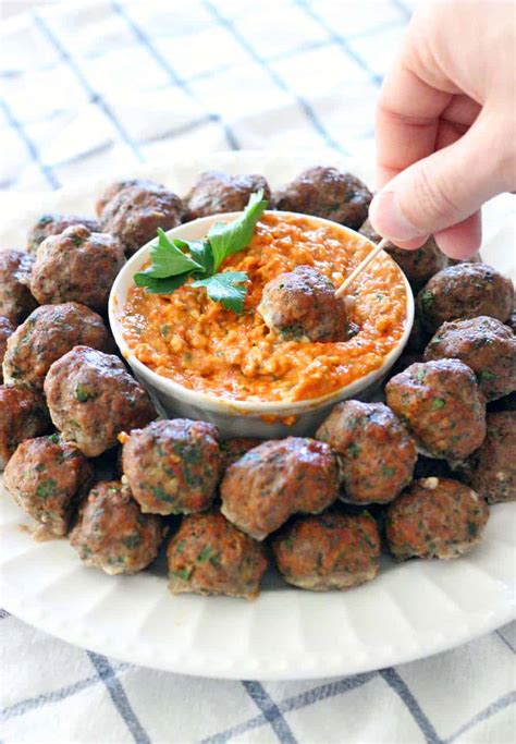 Paleo Greek Meatballs (Keftedes) and Romesco Sauce