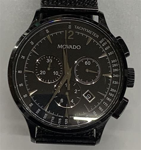 Movado Black-Face Chronograph Men's Watch with Date Black Band Wristwatch Good | Pawn Central ...