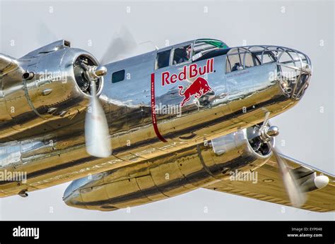 Red Bull's 'The Flying Bulls' North American B-25 Mitchell bomber. Red Bull sponsorship of ...