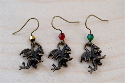 Dragon Earrings | Brass Dragon Charm Earrings | Fantasy Jewelry ...