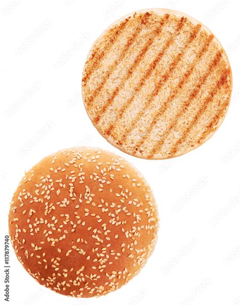 Grilled burger bun isolated on white background. Stock Photo | Adobe Stock