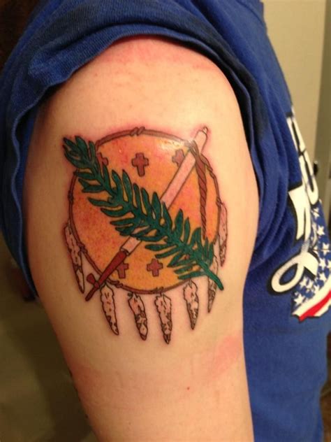 My new Oklahoma flag tattoo done by Sal at Saints and Sinners in Carrollton, TX | Oklahoma ...