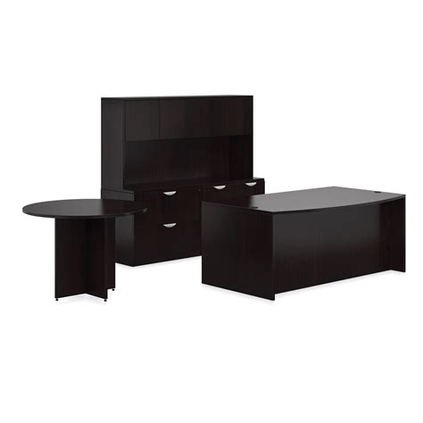 Offices To Go Laminate Typical Executive Desk, Hutch And Round Table