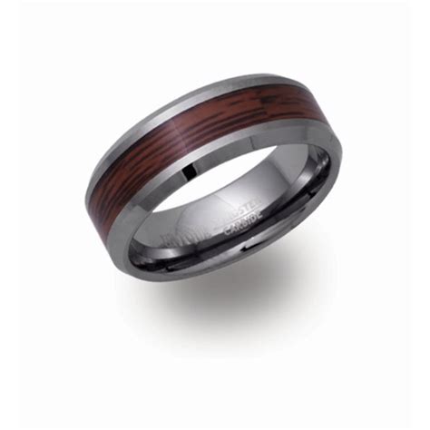 Tungsten Carbide with Wood Inlay 8mm Ring | David Christopher