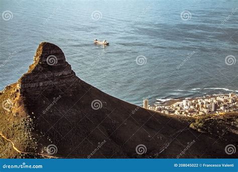 Lion`s Head Aerial View and Cape Town Waterfront, South Africa Stock ...