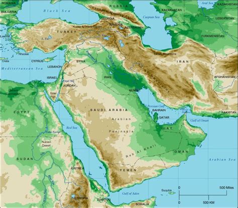 Middle East Topographical Map | Asia map, Middle east map, China map