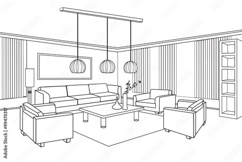 Living room furniture interior. Editable vector illustration of an ...