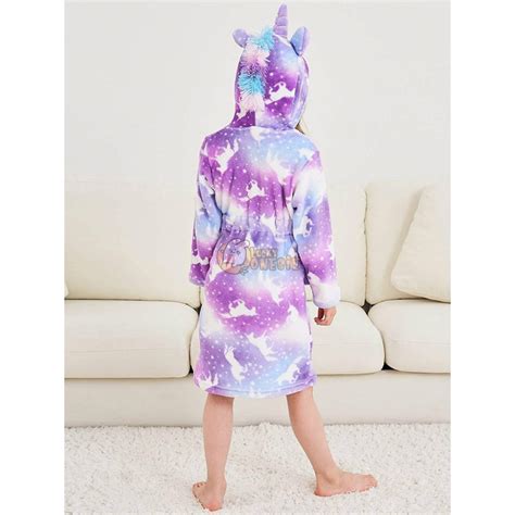 Unicorn Gifts for Girls Unicorn Robe Hooded Purple Print - Luckyonesie.com